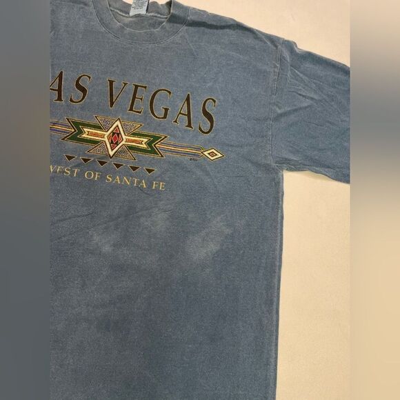 VINTAGE Las Vegas West Of Santa Fe Graphic T-shirt Men Large 90s Single Stitch - Picture 3 of 9